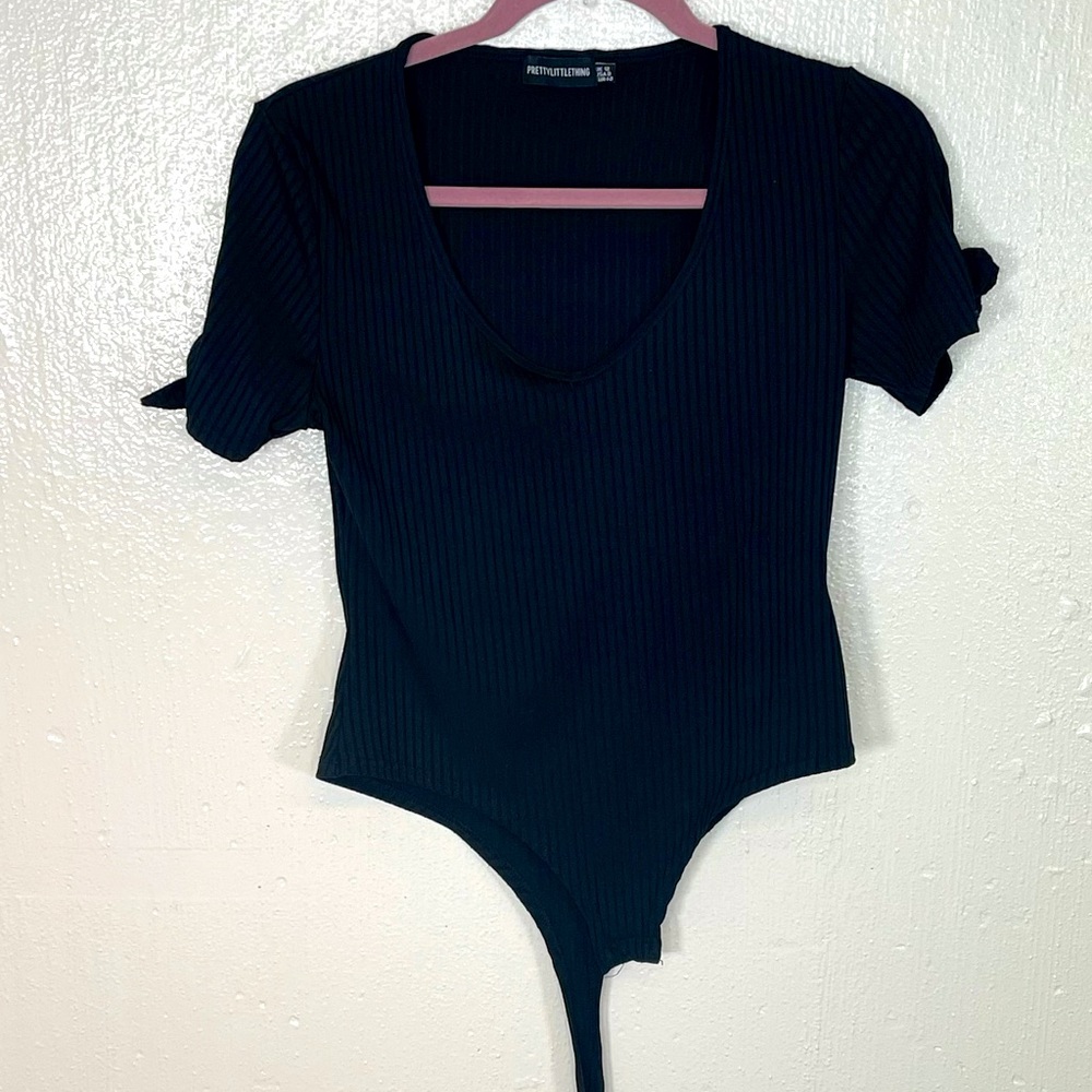 PrettyLittleThing Black Ribbed Bodysuit